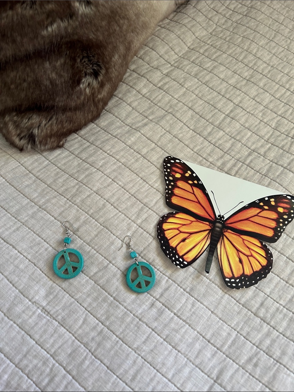 Cute boho turquoise painted Boho, peace, sign, dangle statement earrings